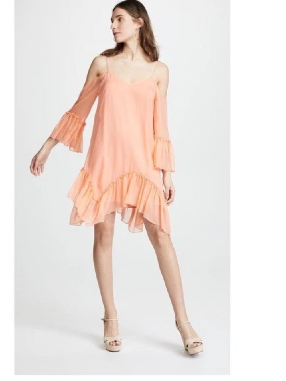 Alice + Olivia Ilaria Cold Shoulder Mini Dress in Peach Color.Size M - Picture 4 of 13
